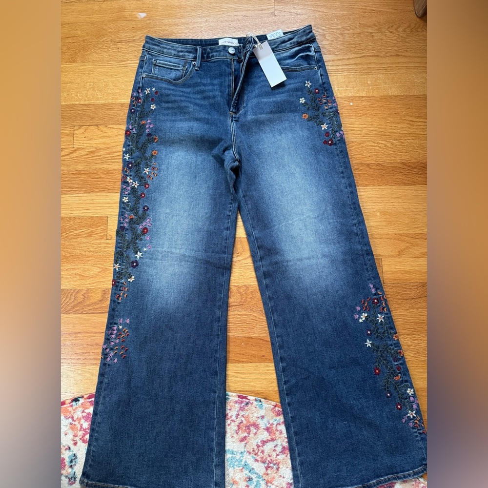 DRIFTWOOD Blue Embroidered Flare Jeans